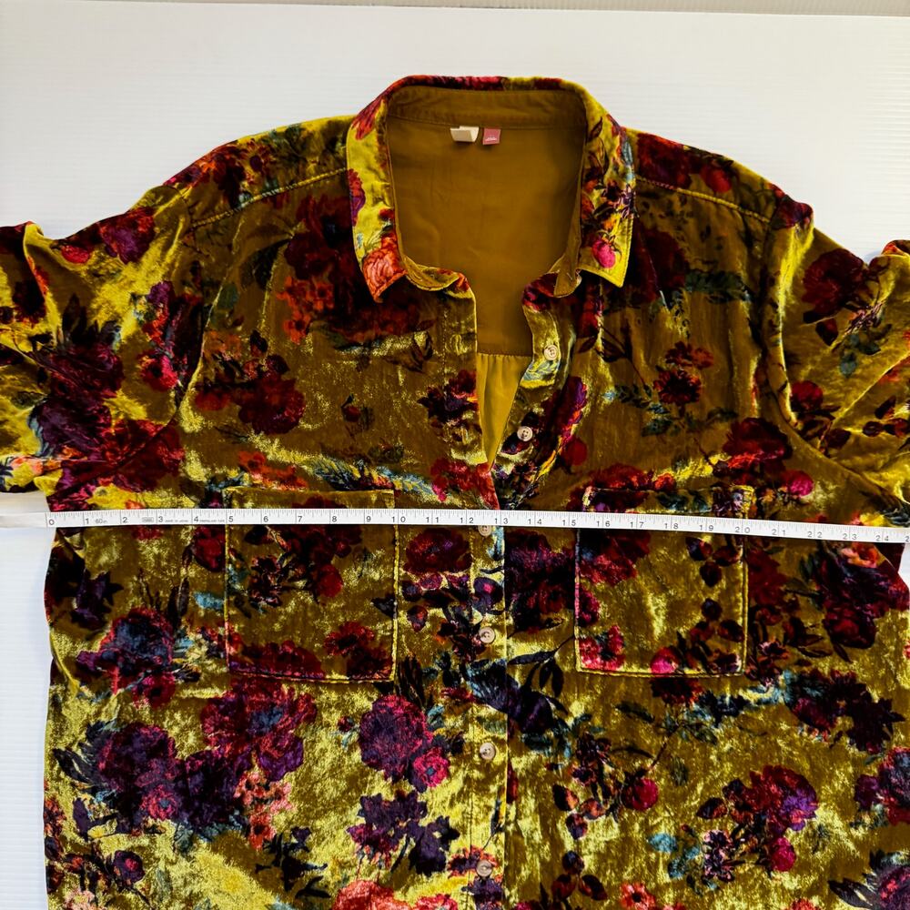 Anthropologie Pilcro Hadley Relaxed Velvet Burnout Shirt 2X Mustard Festival - Picture 8 of 16